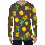 Brown Pineapple Pattern Print Men's Long Sleeve T-Shirt