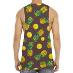 Brown Pineapple Pattern Print Men's Muscle Tank Top
