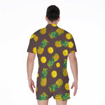 Brown Pineapple Pattern Print Men's Rompers