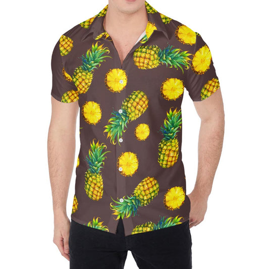 Brown Pineapple Pattern Print Men's Shirt