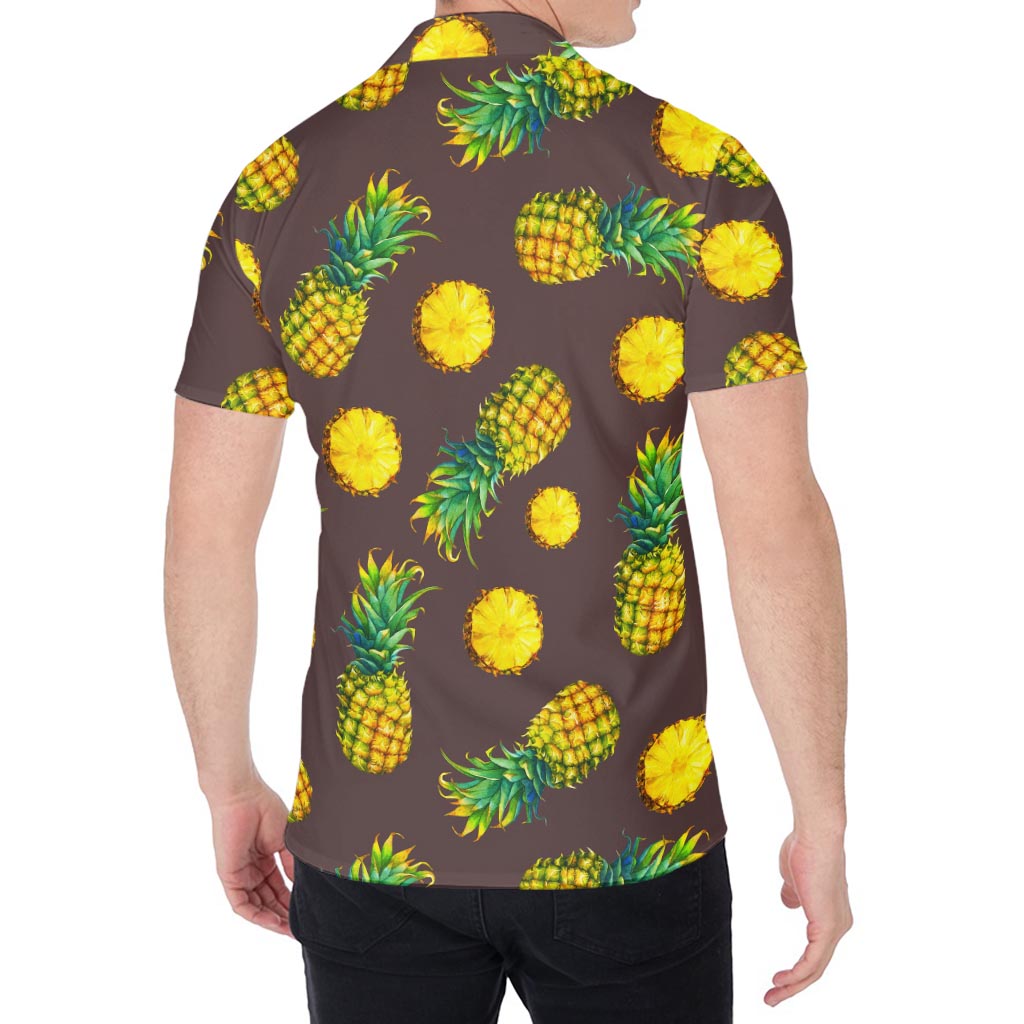Brown Pineapple Pattern Print Men's Shirt