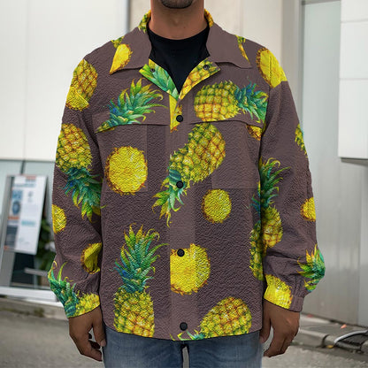 Brown Pineapple Pattern Print Men's Shirt Jacket