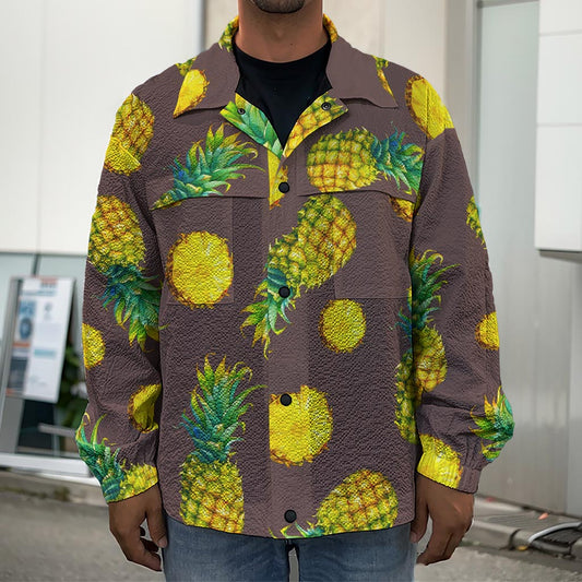 Brown Pineapple Pattern Print Men's Shirt Jacket
