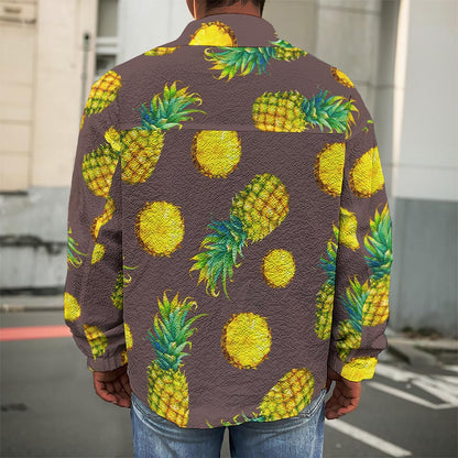 Brown Pineapple Pattern Print Men's Shirt Jacket