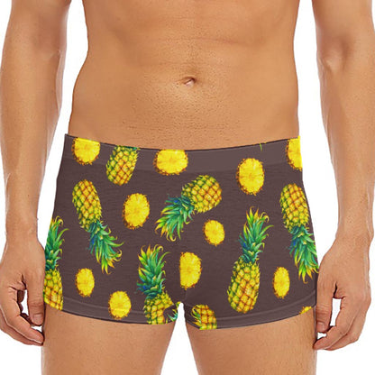 Brown Pineapple Pattern Print Men's Short Boxer Briefs