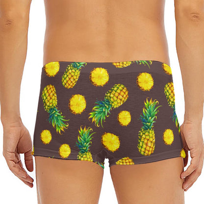 Brown Pineapple Pattern Print Men's Short Boxer Briefs