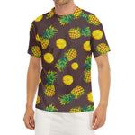 Brown Pineapple Pattern Print Men's Short Sleeve Rash Guard