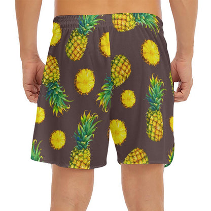Brown Pineapple Pattern Print Men's Split Running Shorts