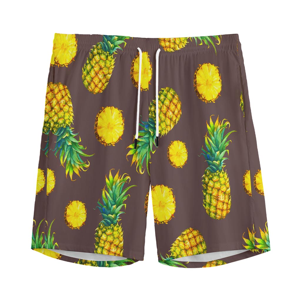 Brown Pineapple Pattern Print Men's Sports Shorts