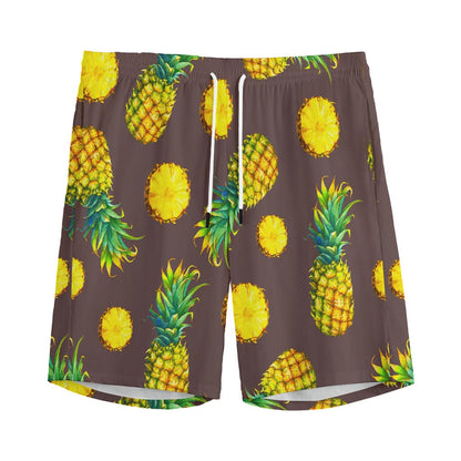 Brown Pineapple Pattern Print Men's Sports Shorts