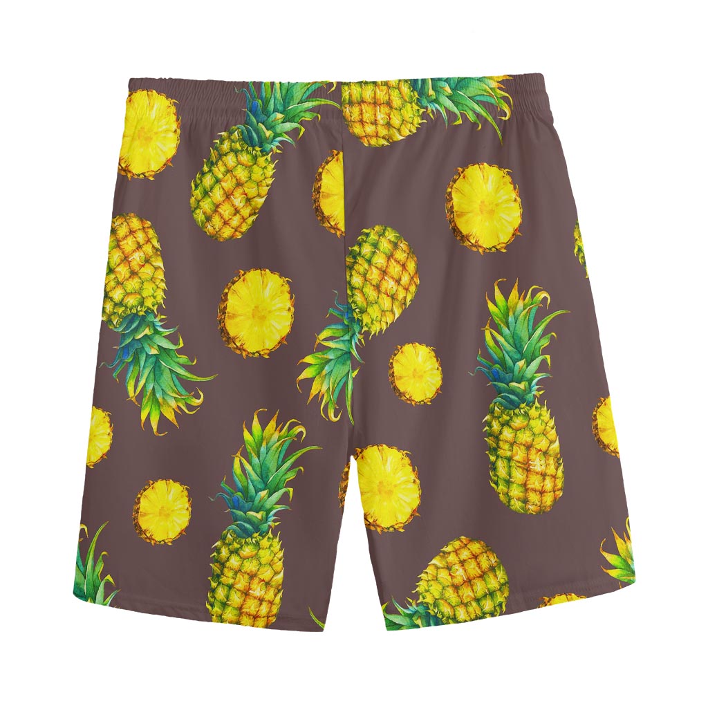 Brown Pineapple Pattern Print Men's Sports Shorts