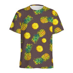 Brown Pineapple Pattern Print Men's Sports T-Shirt
