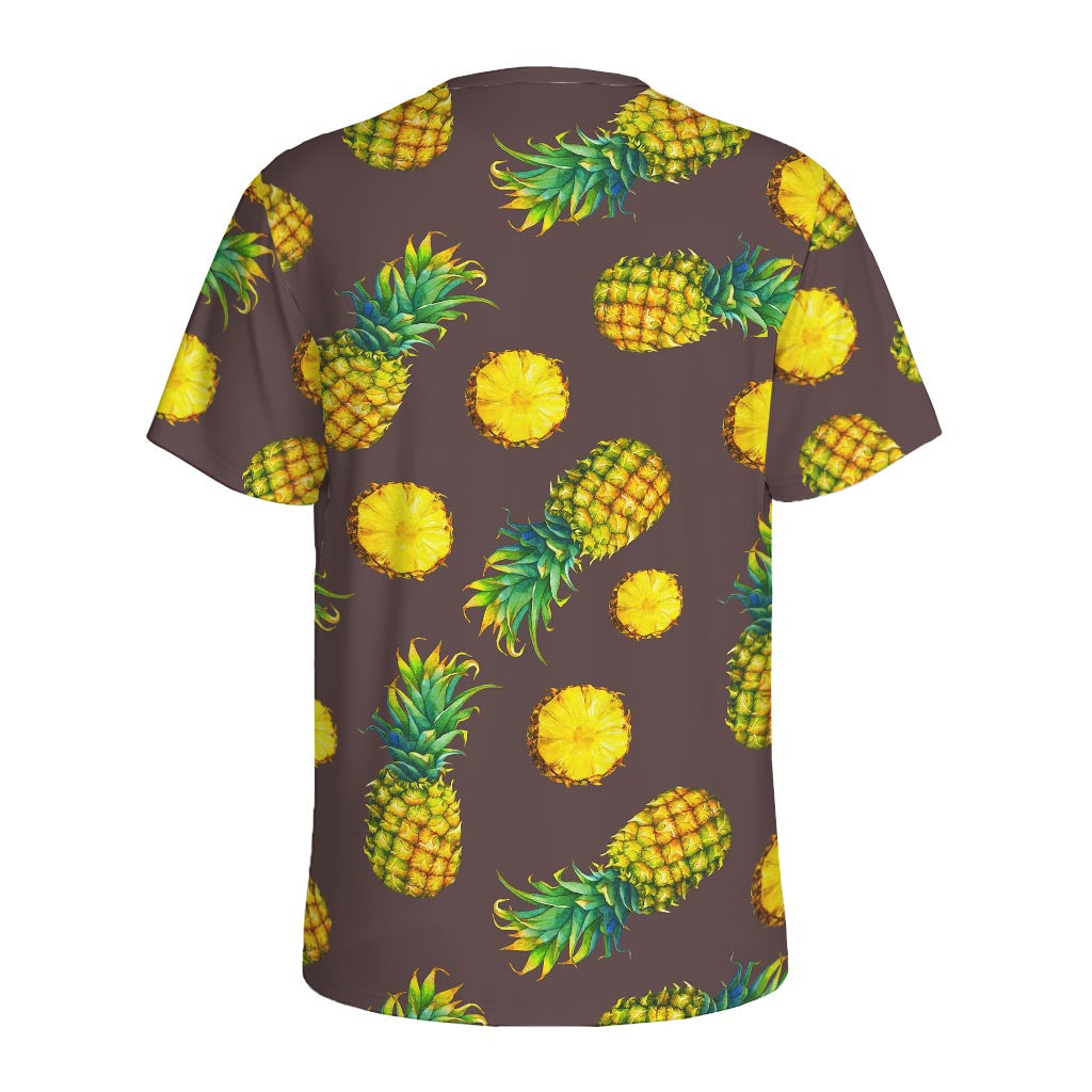 Brown Pineapple Pattern Print Men's Sports T-Shirt