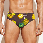 Brown Pineapple Pattern Print Men's Swim Briefs