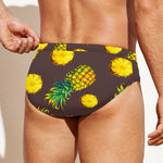 Brown Pineapple Pattern Print Men's Swim Briefs