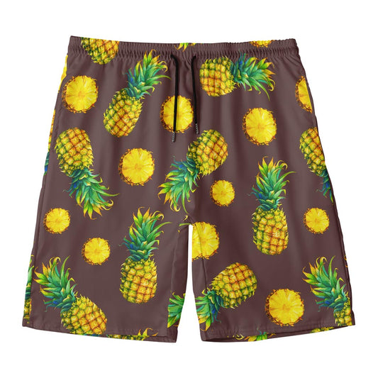 Brown Pineapple Pattern Print Men's Swim Trunks