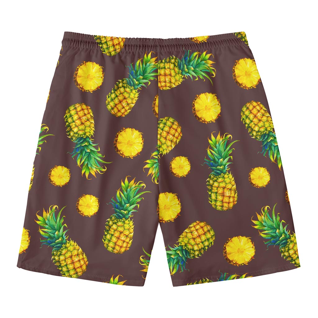 Brown Pineapple Pattern Print Men's Swim Trunks