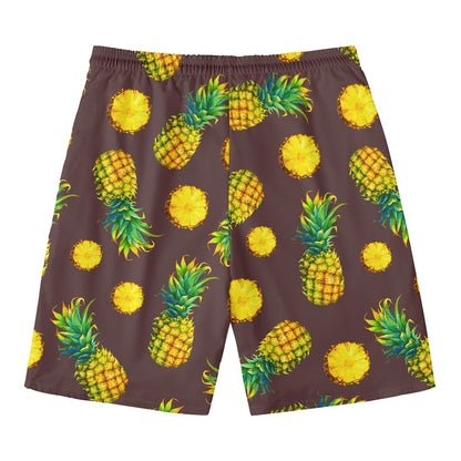 Brown Pineapple Pattern Print Men's Swim Trunks