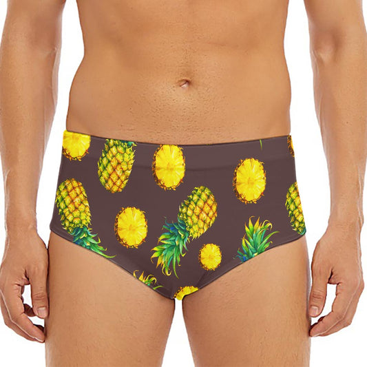 Brown Pineapple Pattern Print Men's Triangle Swim Briefs