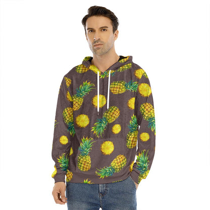 Brown Pineapple Pattern Print Men's Velvet Pullover Hoodie