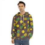 Brown Pineapple Pattern Print Men's Velvet Pullover Hoodie