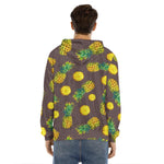 Brown Pineapple Pattern Print Men's Velvet Pullover Hoodie