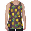 Brown Pineapple Pattern Print Men's Velvet Tank Top