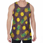 Brown Pineapple Pattern Print Men's Velvet Tank Top