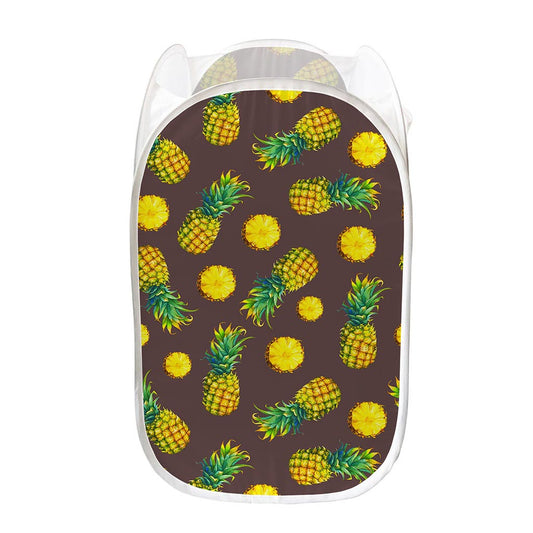 Brown Pineapple Pattern Print Mesh Laundry Hamper