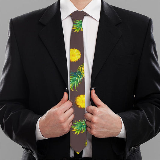 Brown Pineapple Pattern Print Necktie