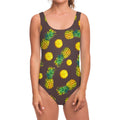Brown Pineapple Pattern Print One Piece Swimsuit