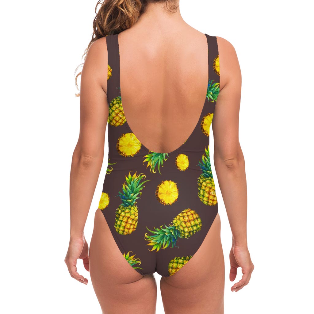 Brown Pineapple Pattern Print One Piece Swimsuit