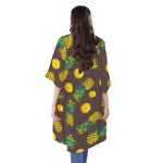 Brown Pineapple Pattern Print Open Front Beach Cover Up