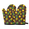 Brown Pineapple Pattern Print Oven Mitts