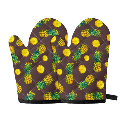 Brown Pineapple Pattern Print Oven Mitts
