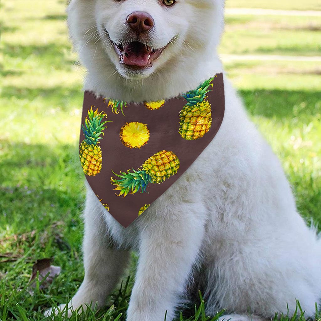 Brown Pineapple Pattern Print Over The Collar Dog Bandana