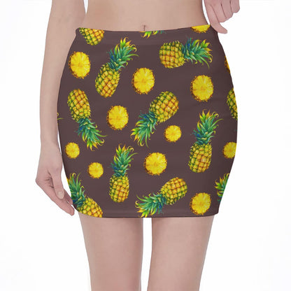 Brown Pineapple Pattern Print Pencil Mini Skirt