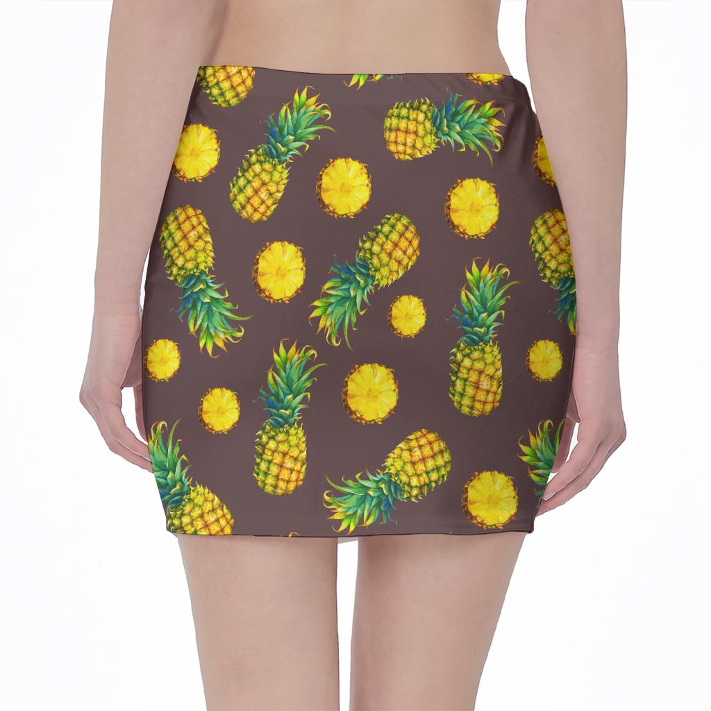 Brown Pineapple Pattern Print Pencil Mini Skirt