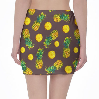 Brown Pineapple Pattern Print Pencil Mini Skirt