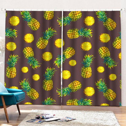 Brown Pineapple Pattern Print Pencil Pleat Curtains