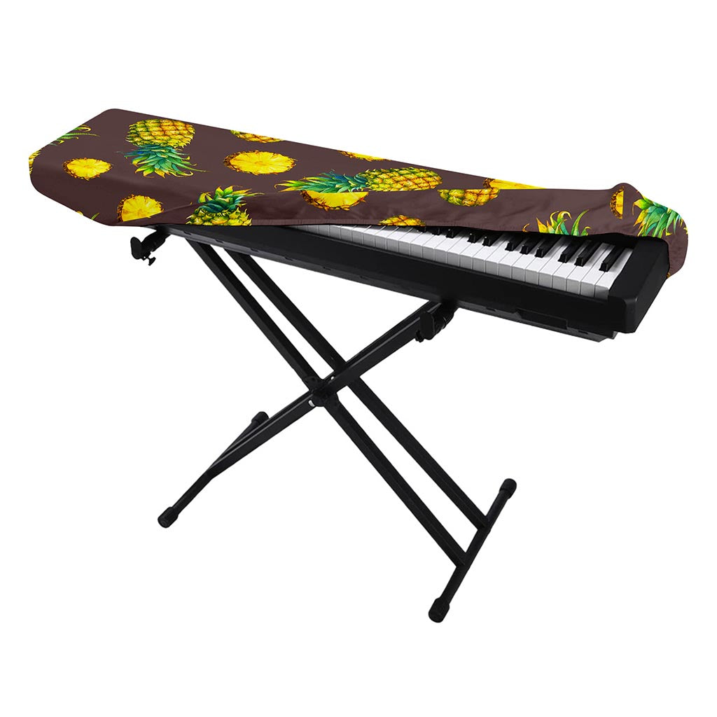 Brown Pineapple Pattern Print Piano Keyboard Cover