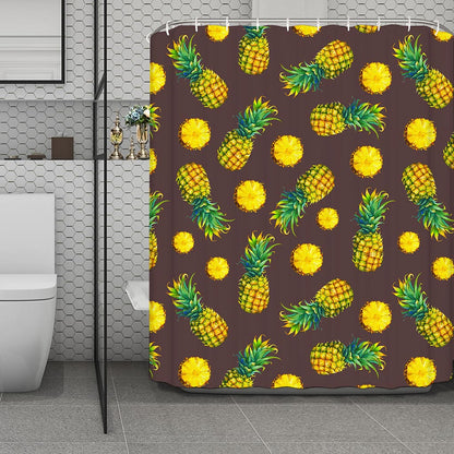 Brown Pineapple Pattern Print Polyester Shower Curtain