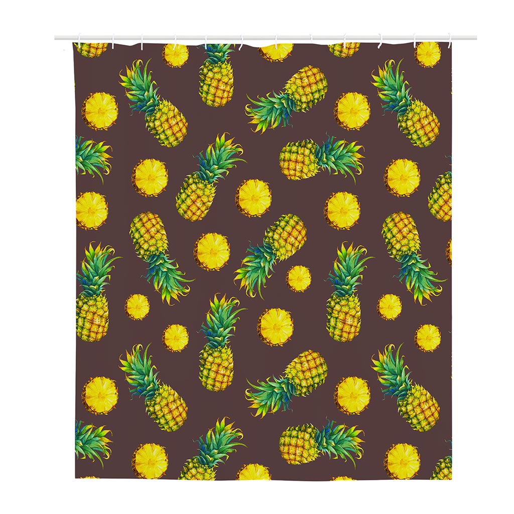 Brown Pineapple Pattern Print Polyester Shower Curtain