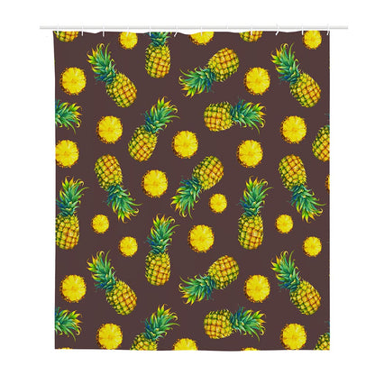 Brown Pineapple Pattern Print Polyester Shower Curtain