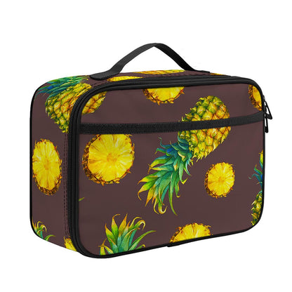 Brown Pineapple Pattern Print Portable Lunch Bag