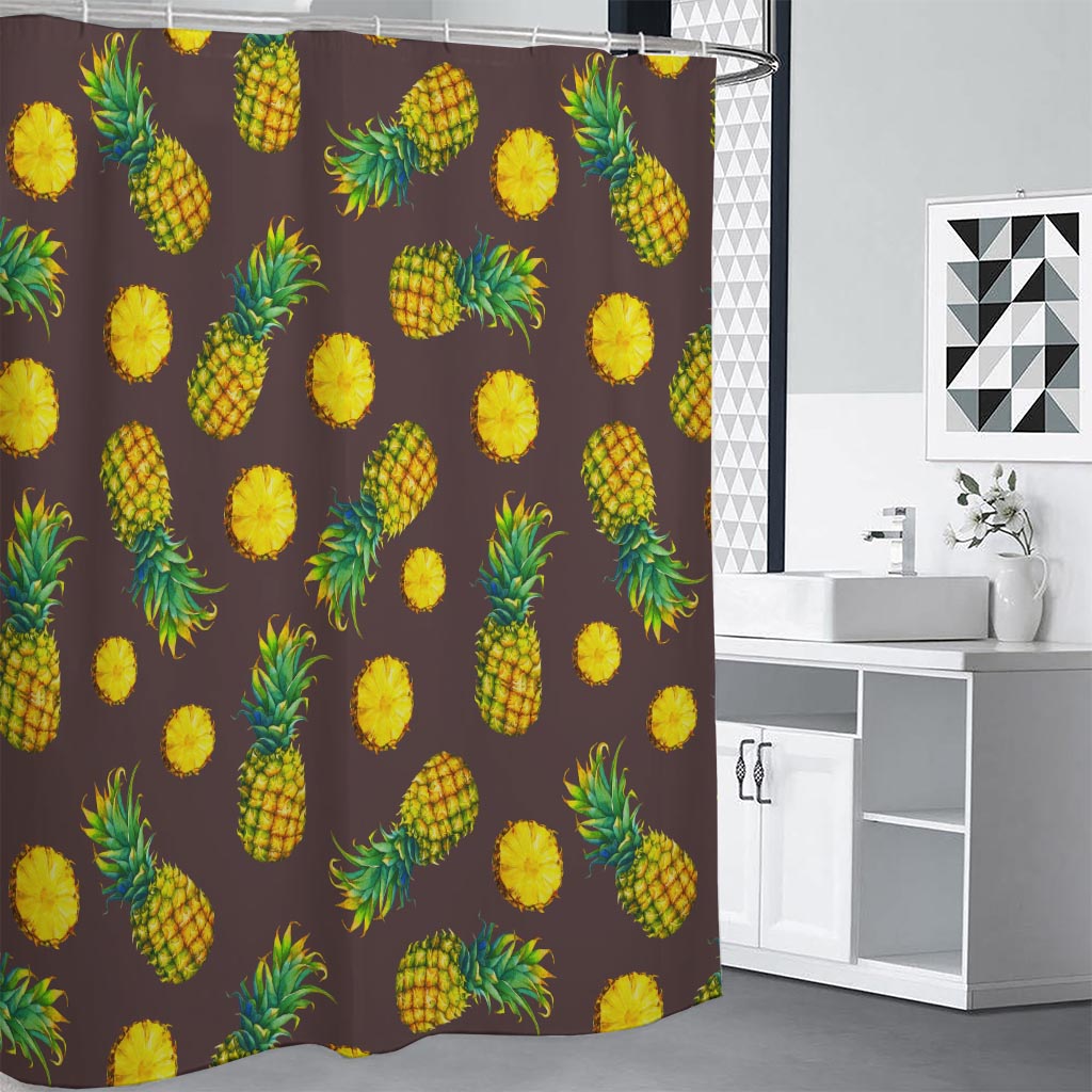 Brown Pineapple Pattern Print Premium Shower Curtain