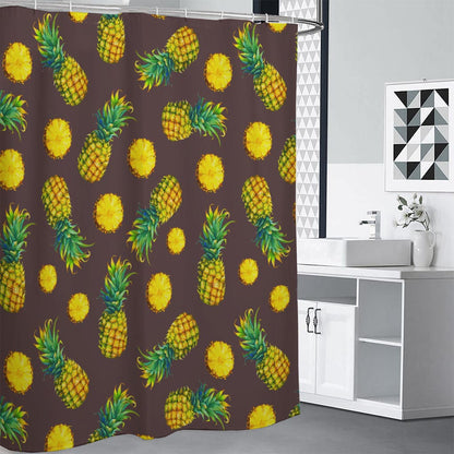 Brown Pineapple Pattern Print Premium Shower Curtain