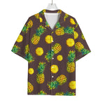 Brown Pineapple Pattern Print Rayon Hawaiian Shirt