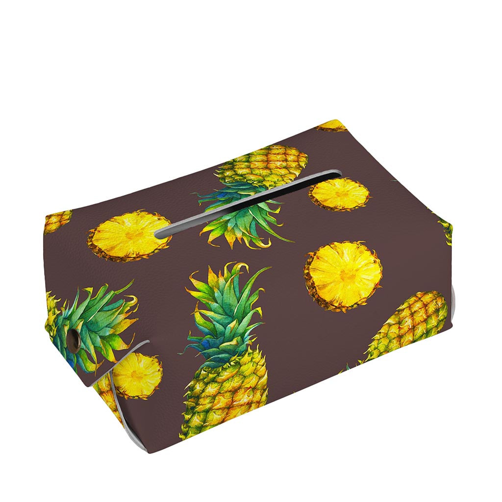 Brown Pineapple Pattern Print Rectangle Tissue Box Cover