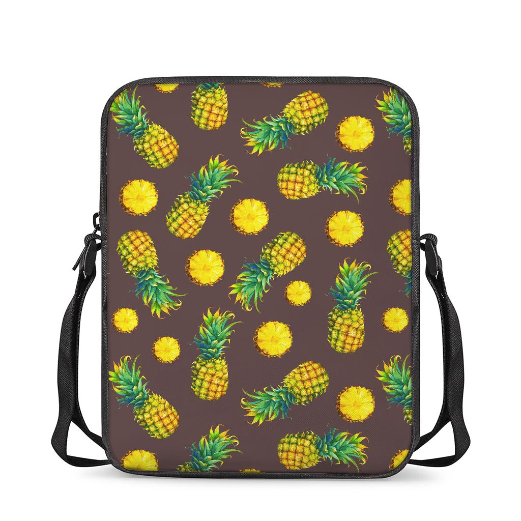 Brown Pineapple Pattern Print Rectangular Crossbody Bag